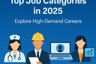 Illustration representing top job categories in 2025, including tech, healthcare, and remote work careers