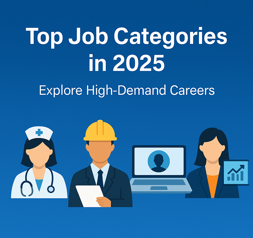 Illustration representing top job categories in 2025, including tech, healthcare, and remote work careers