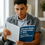 A person reading the Ultimate Guide to Internships in 2025: How to Find, Apply, and Succeed book in a well-lit room
